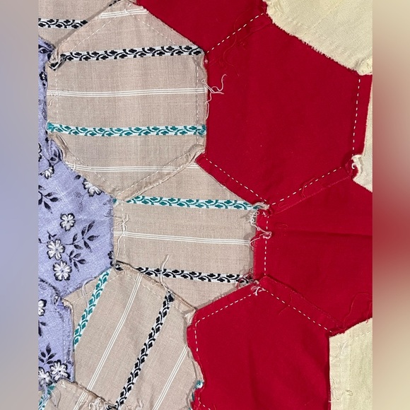Vintage Antique Hexagon Unfinished Quilt Top Handmade Hand Sewn 72 x 93 - Picture 12 of 13